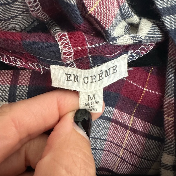 En Creme Plaid Flannel Fringed Cardigan Scarf Shaw Sz M - Picture 7 of 8